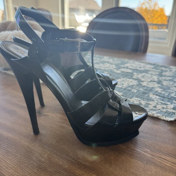 Yves Saint Laurent YSL Tribute Platform Sandals 40.5 Black Patent - Picture 3 of 10